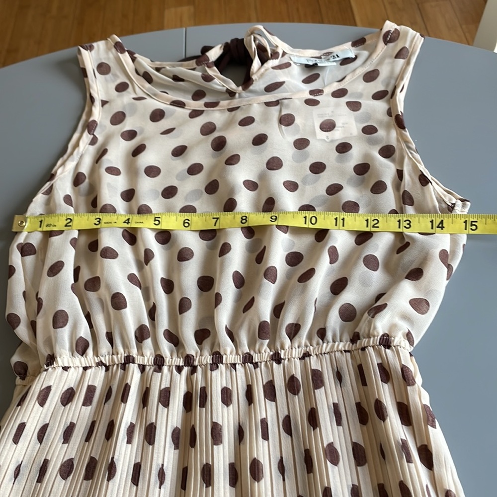 NWT Forever 21 sleeveless knee length dress Size S/P polka dot taupe brown - Picture 4 of 12